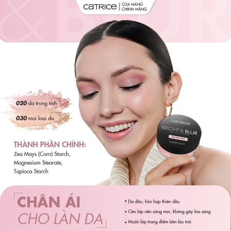 Phấn phủ mỏng nhẹ căng bóng nâng tone Catrice Bright&Blur Setting Powder 8g