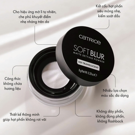 Phấn phủ mỏng nhẹ kiềm dầu Catrice Soft Blur Matte Setting Powder 8g