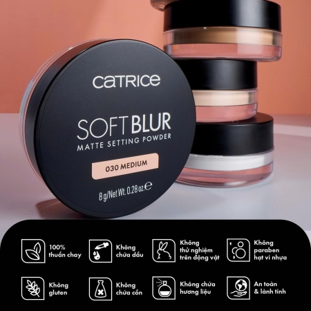 Phấn phủ mỏng nhẹ kiềm dầu Catrice Soft Blur Matte Setting Powder 8g
