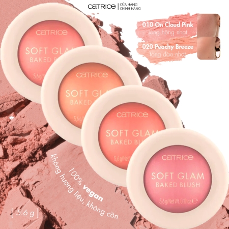 Phấn má hồng bắt sáng thuần chay Catrice Soft Glam Baked Blush 5,6g